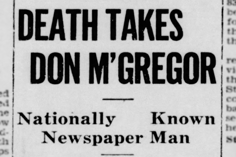 New Philadelphia, Ohio newspaper headline announcing the death of Donald McGregor, February 1944. (Source: newspapers.com)