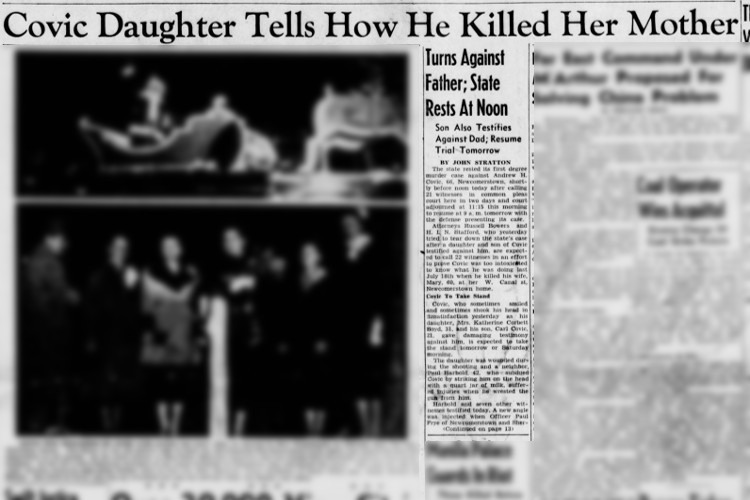 New Philadelphia, Ohio newspaper headline and story on the trial of Andrew Covic, December 1949. (Source: newspapers.com)