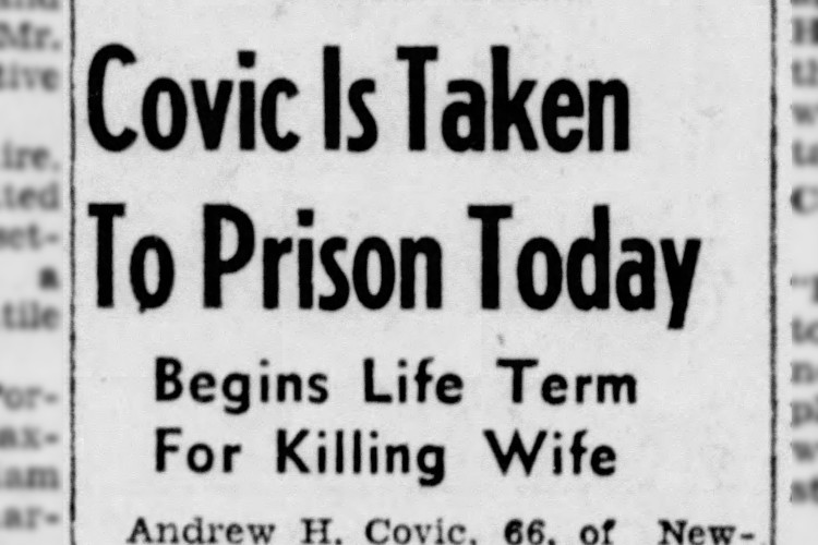 New Philadelphia, Ohio newspaper headline on the Andrew Covic's transfer to prison, December 1949. (Source: newspapers.com)