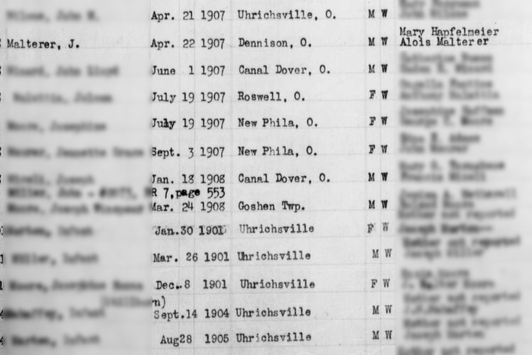 Joseph Malterer's birth recorded in the Tuscarawas County records, April 1907. (Source: familysearch.org)