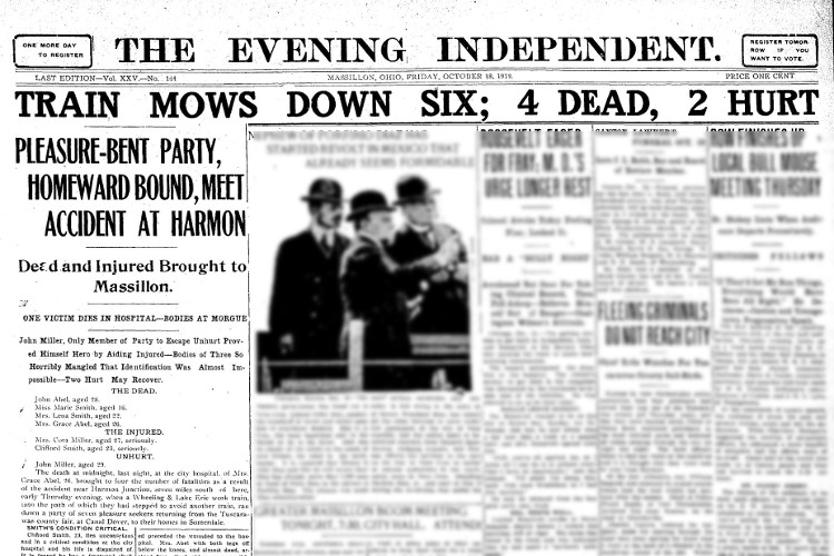 Massillon, Ohio newspaper article on the accident, October 1912. (Source: newspaperarchive.com)