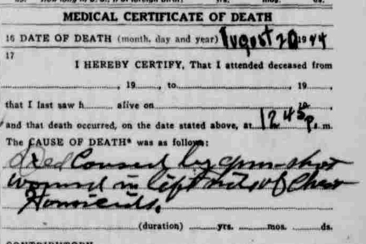 Detail from Asbury Fowler's death certificate, August 1924. (Source: familysearch.org)