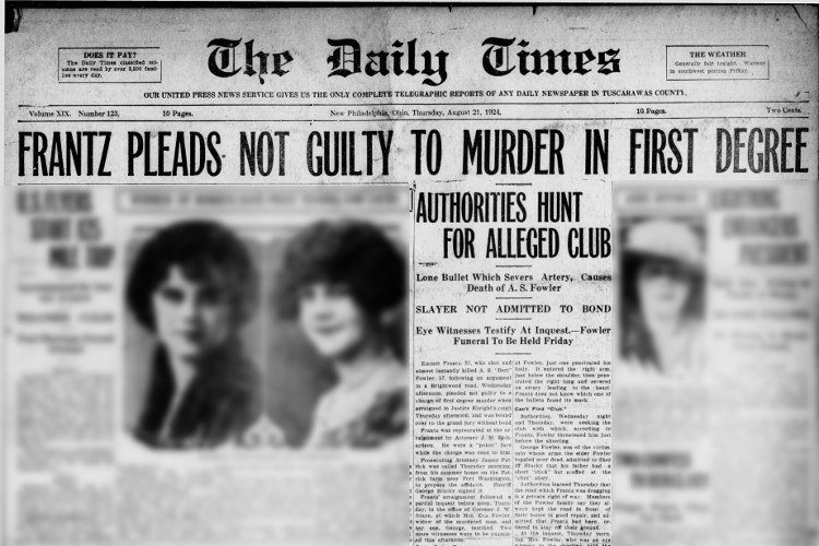New Philadelphia, Ohio newspaper headline on the killing of Asbury Fowler, August 1924. (Source: newspapers.com)
