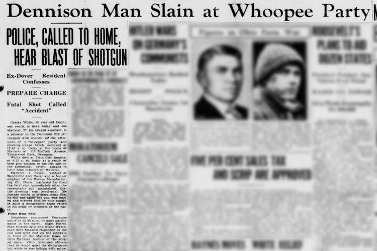 New Philadelphia, Ohio newspaper article on the shooting of Caesar White, February 1933. (Source: newspapers.com)