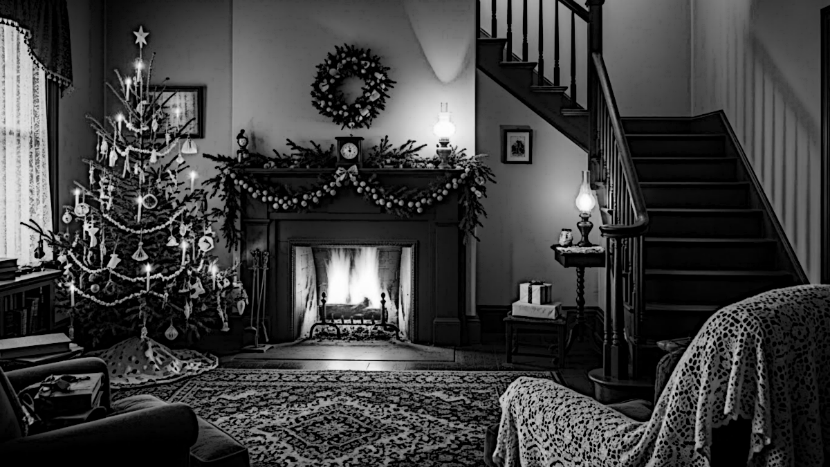 Ai generated image depicting a home in 1895 decorated for the Christmas holiday, 2025. (Source: ImageFX)