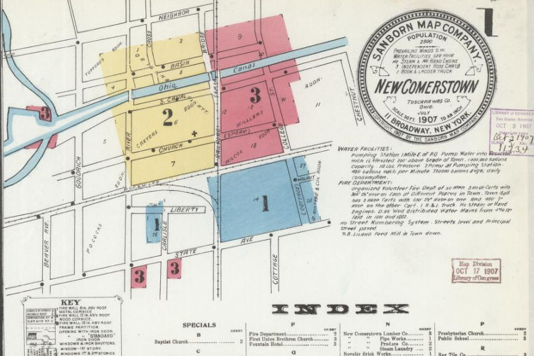 Detail from Sanborn Fire Insurance Map of Newcomerstown, Ohio, 1907. (Source: loc.gov)