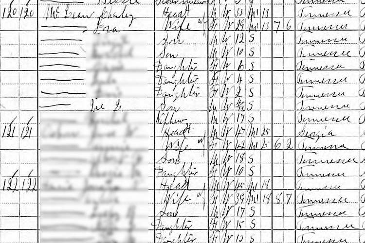 The McClain family, including Joseph, recorded on the 1910 census for Wayne County, Tennessee. (Source: familysearch.org)