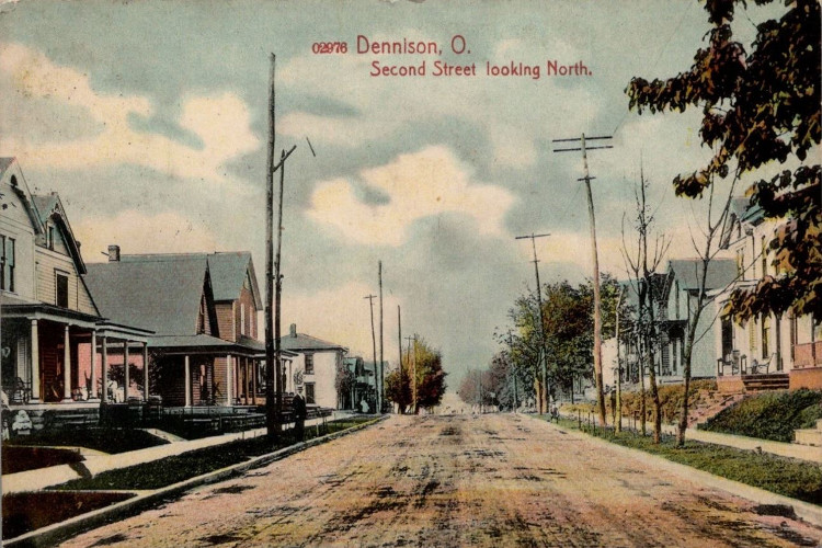 Postcard image of Second Street in Dennison, Ohio, c. 1910. (Source: ebay.com)