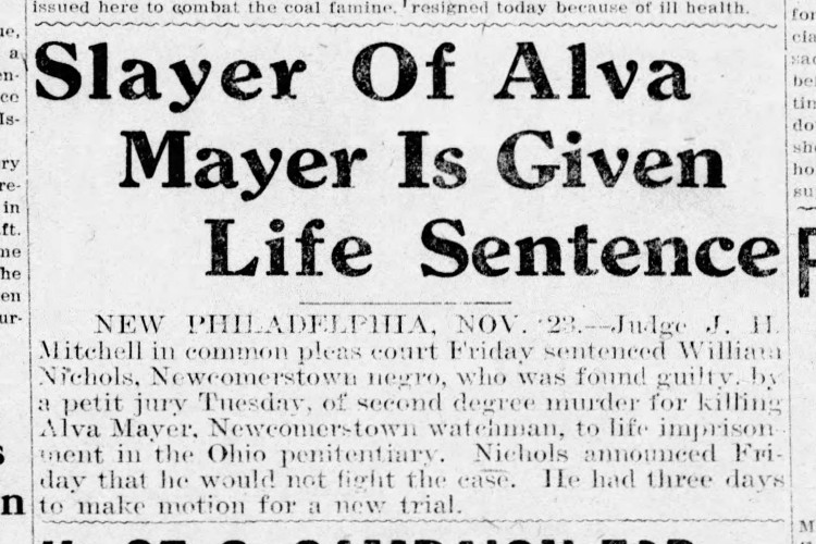 Coshocton, Ohio newspaper story on the sentencing of William Nickles, November 1917. (Source: newspapers.com)