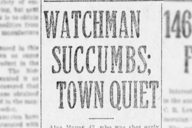 New Philadelphia, Ohio newspaper headline on the death of Alva Mayer, July 1917. (Source: newspapers.com)