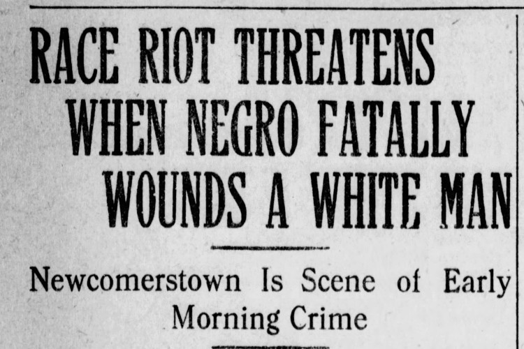 New Philadelphia, Ohio newspaper headline on the shooting of Alva Mayer, July 1917. (Source: newspapers.com)