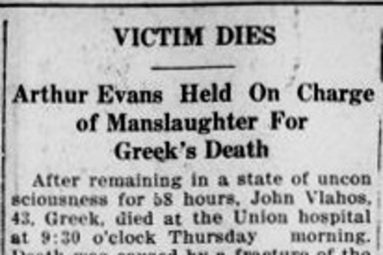 New Philadelphia, Ohio newspaper article on the death of John Vlohasthanal, June 1913. (Source: newspapers.com)