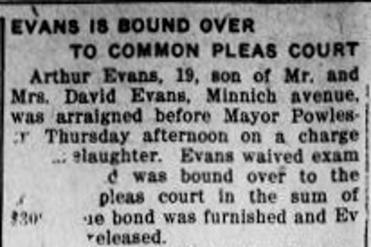 New Philadelphia, Ohio newspaper article on the charges against Arthur Evans, June 1913. (Source: newspapers.com)