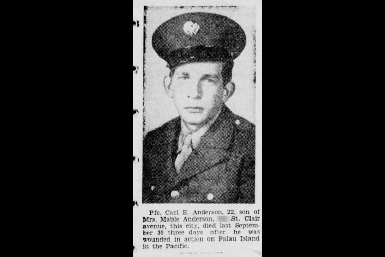 Photograph of Carl Anderson that appeared in the New Philadelphia, Ohio newspaper, November 1944. (Source: newspapers.com)