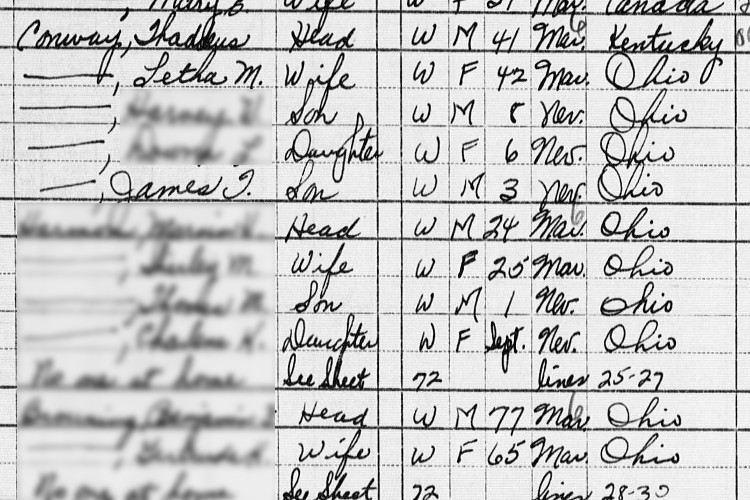 The Conway family recorded on the 1950 census for Uhrichsville, Ohio. (Source: familysearch.org)