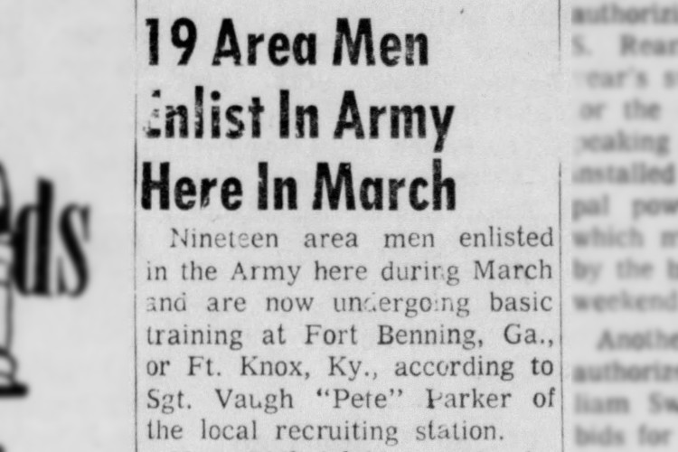 New Philadelphia, Ohio newspaper story reporting the enlistment of local men, including James T. Conway, April 1966. (Source: newspapers.com)
