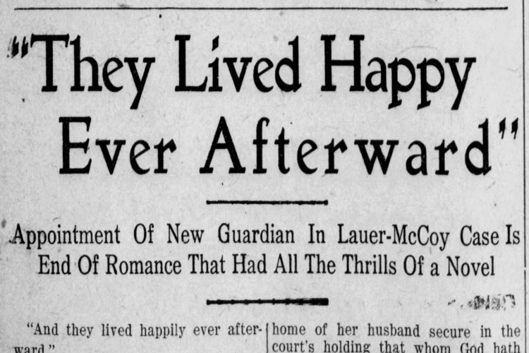New Philadelphia, Ohio newspaper headline after the conclusion of the Lauer-McCoy case, July 1909. (Source: newspapers.com)