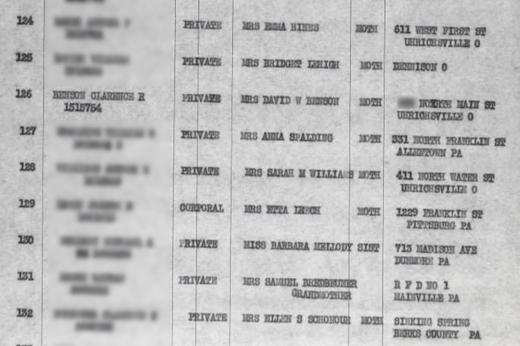 Clarence R. Benson departure recorded in official transport records, June 1918. (Source: fold3.com)