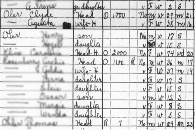 Clyde Oler recorded on the 1930 census for Goshen Township, Tuscarawas County, Ohio. (Source: familysearch.org)
