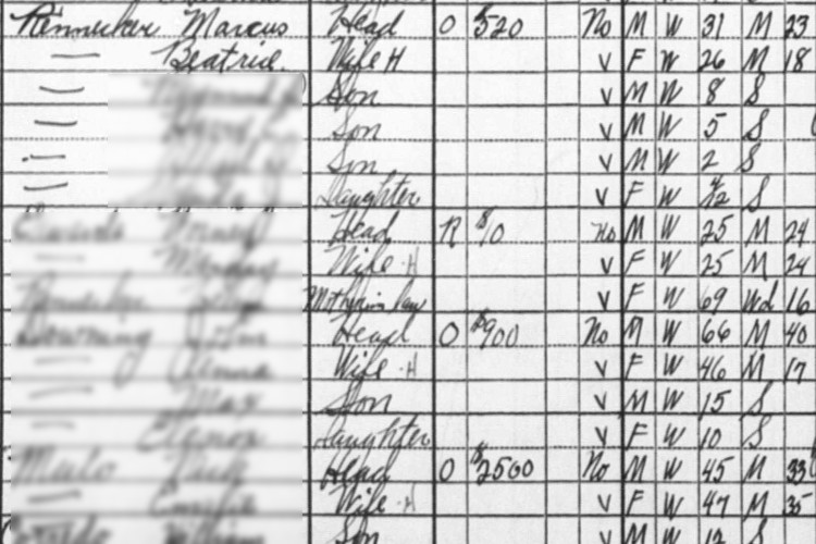 Marcus Renicker recorded on the 1930 census for Goshen Township, Tuscarawas County, Ohio. (Source: familysearch.org)
