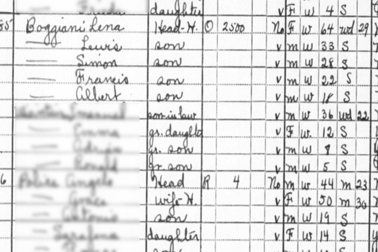 Simon Boggiani recorded on the 1930 census for Barnhill, Ohio. (Source: familysearch.org)