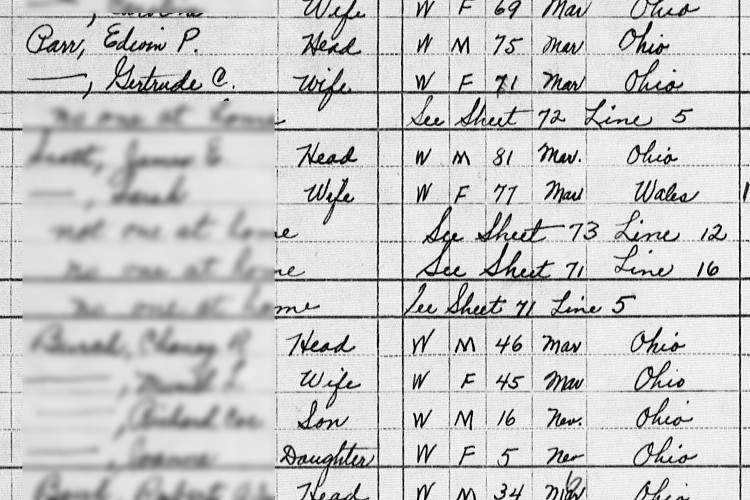 Edwin and Gertrude Parr recorded on the 1950 census for New Philadelphia, Ohio. (Source: familysearch.org)