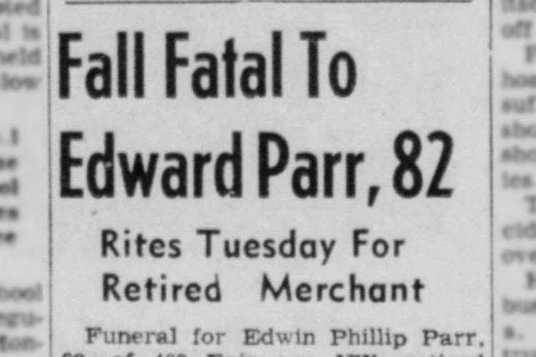 Edwin Parr's death reported in the New Philadelphia, Ohio newspaper, May 1957. (Source: newspapers.com)