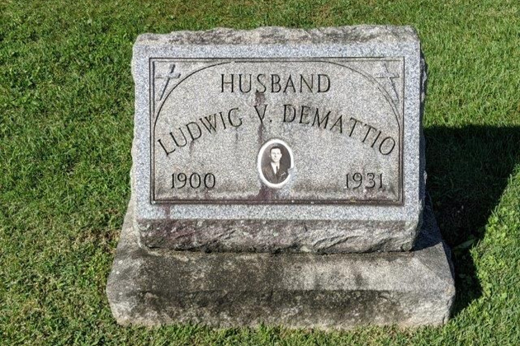 Ludwig Demattio's headstone in Calvary Cemetery, New Philadelphia, Ohio, 2021. (Source: findagrave.com)