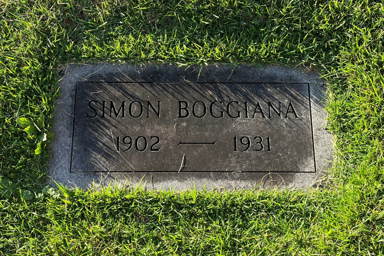 Simon Boggiani's headstone in Calvary Cemetery, New Philadelphia, Ohio, 2022. (Source: findagrave.com)