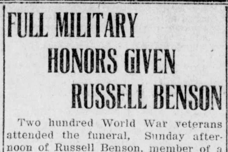 New Philadelphia, Ohio newspaper headline for article about Clarence Benson's funeral, May 1921. (Source: newspapers.com)