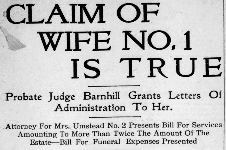 New Philadelphia, Ohio newspaper headline for story related to the Umstead case, June 1910. (Source: newspapers.com)
