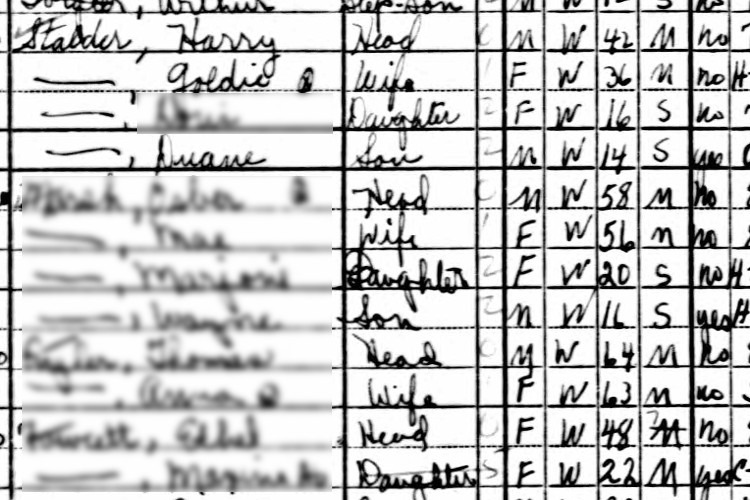 The Stalder family recorded on the 1940 census for New Philadelphia, Ohio. (Source: familysearch.org)