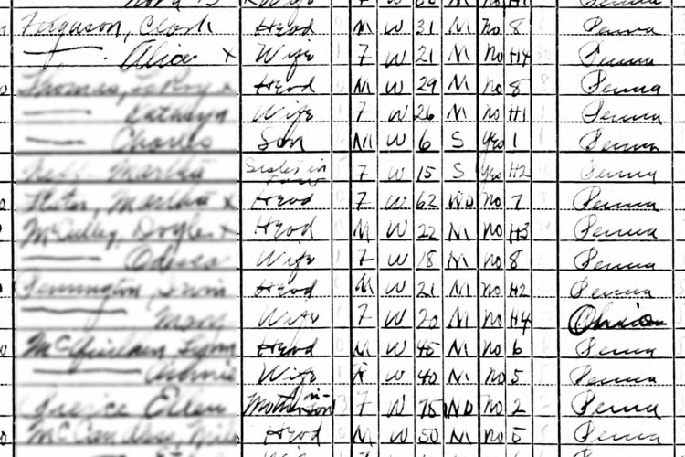 James C. and Alice Ferguson recorded on the 1940 census for Clearfield County, Pennsylvania. (Source: familysearch.org)
