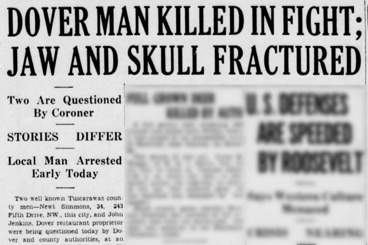 New Philadelphia, Ohio newspaper headline on the killing of Harry Snyder, May 1940. (Source: newspapers.com)