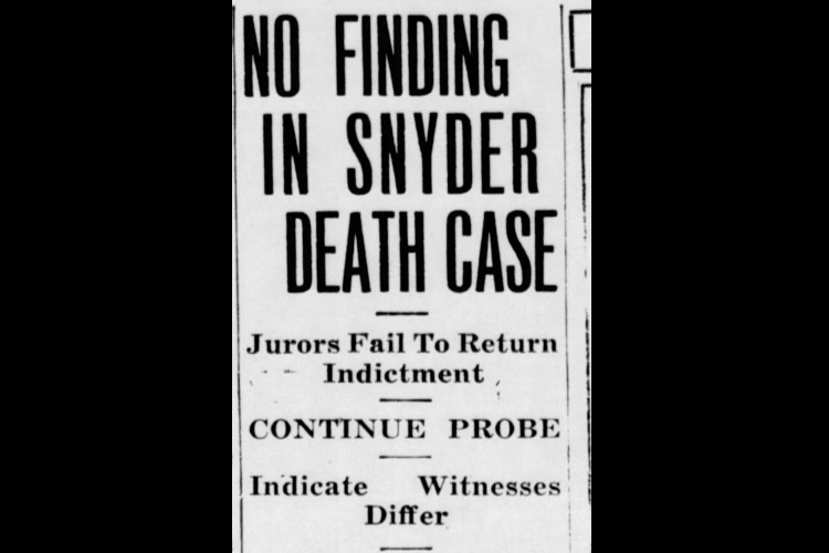 New Philadelphia, Ohio newspaper headline on the decision of the grand jury investigating the killing of Harry Snyder, May 1940. (Source: newspapers.com)