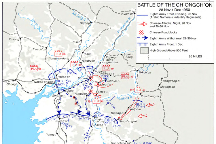 Map of the Battle of Ch'ongch'on River, North Korea. (Source: wikipedia.com)