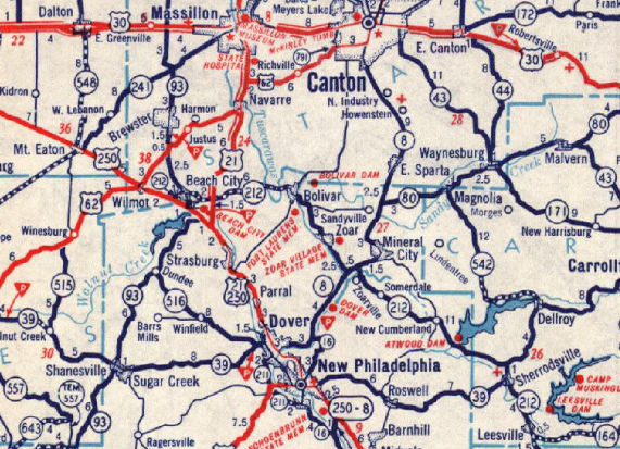 1953 roadmap of the area where the chase took place. (Source: flikr/odot)