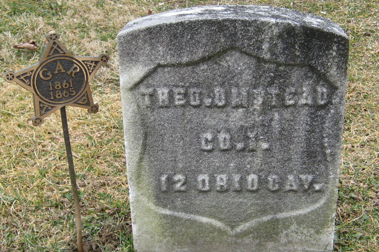 Theodore Umstead's headstone in East Avenue Cemetery, New Philadelphia, Ohio, 2012. (Source: findagrave.com)