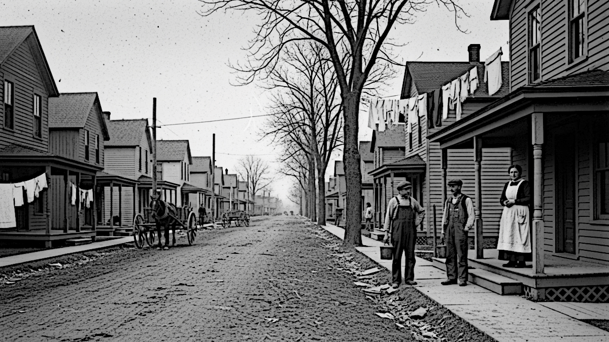 Ai generated image of a rural Ohio working class community, 2026. (Source: ImageFX)