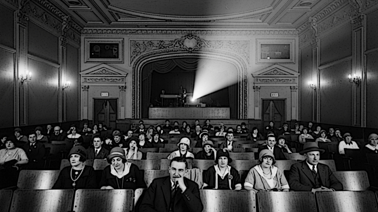 Ai generated image of the interior of a 1920s silent film theater, 2026. (Source: ImageFX)