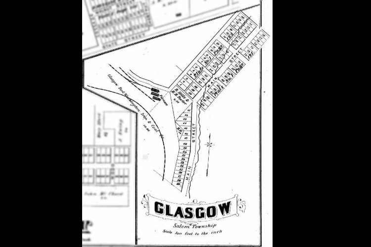 Map of Glasgow, Tuscarawas County from the 1875 Atlas of Tuscarawas County. (Source: ancestry.com)