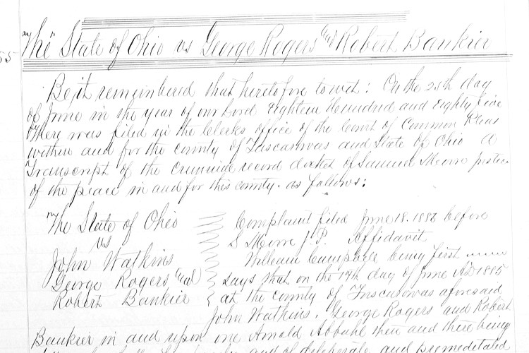 Detail from a page of the criminal court records relating to the murder of Arnold Abbuhl, November 1885. (Source: familysearch.org)