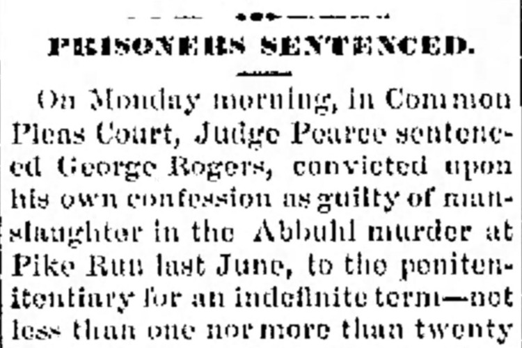 New Philadelphia, Ohio newspaper article on the sentencing of George Rogers, December 1885. (Source: newspapers.com)