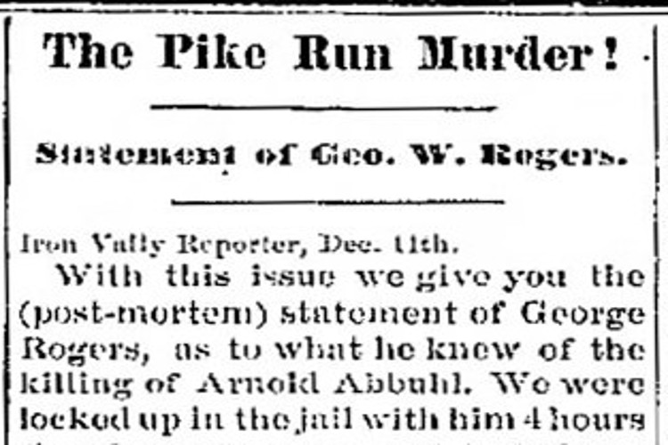 New Philadelphia, Ohio newspaper article on the murder of Arnold Abbuhl, November 1885. (Source: newspapers.com)