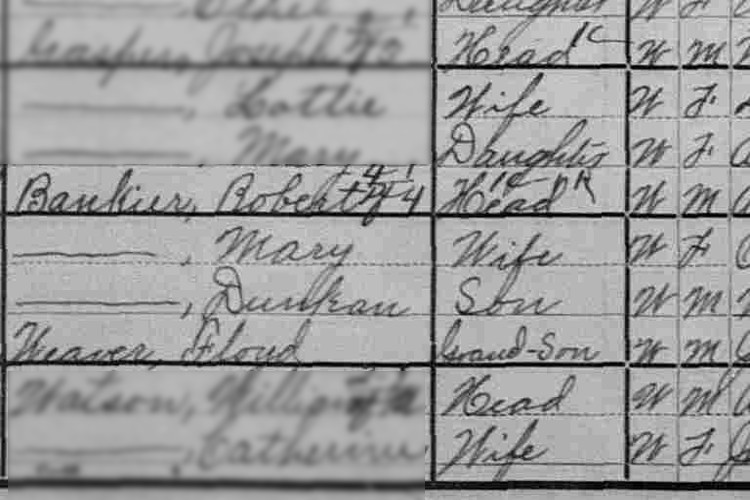 Robert Bankier and family recorded on the 1900 census for Goshen Township, Tuscarawas County, Ohio. (Source: familysearch.org)