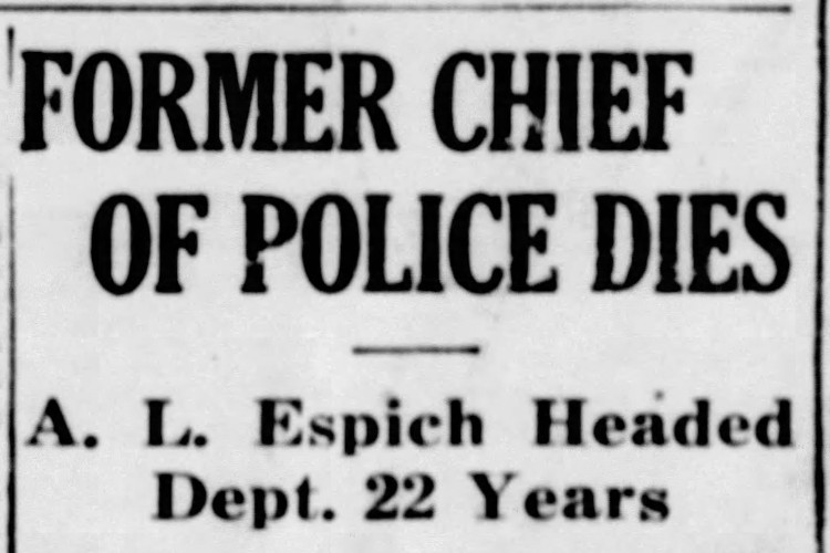 Abraham Espich's death reported in the New Philadelphia, Ohio newspaper, September 1945. (Source: newspapers.com)