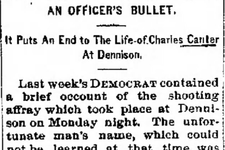New Philadelphia, Ohio newspaper article on the killing of Charles Canter by Michael Galvin, February 1888. (Source: newspaperarchive.com)