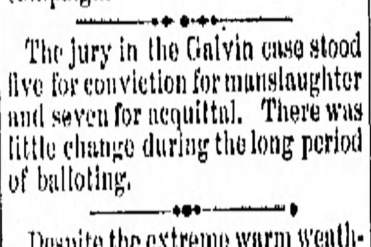 New Philadelphia, Ohio newspaper blurb on the jury deliberations in the trial of Michael Galvin, June 1888. (Source: newspaperarchive.com)