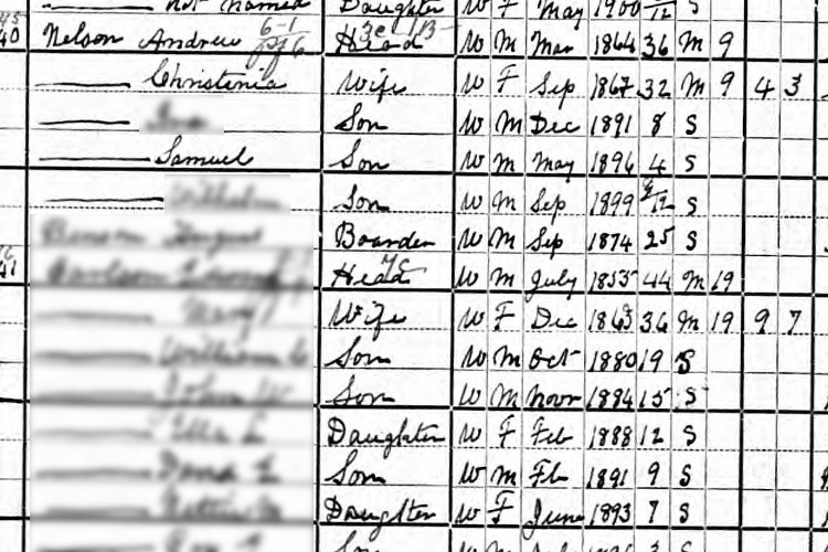 The Nelson family, including Samuel Nelson, recorded on the 1900 census for Jefferson County, Pennsylvania. (Source: familysearch.org)