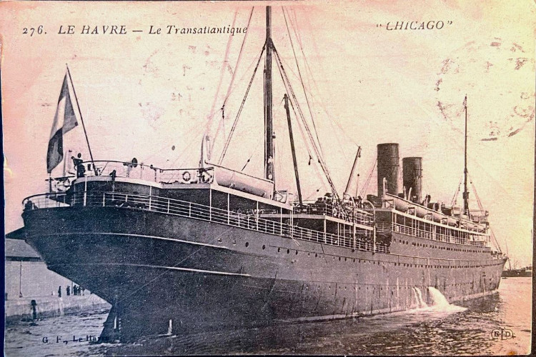 Postcard image of the ship that brought Antonio Lemoni to America in 1909, the SS Chicago, c. 1910. (Source: ebay.com)